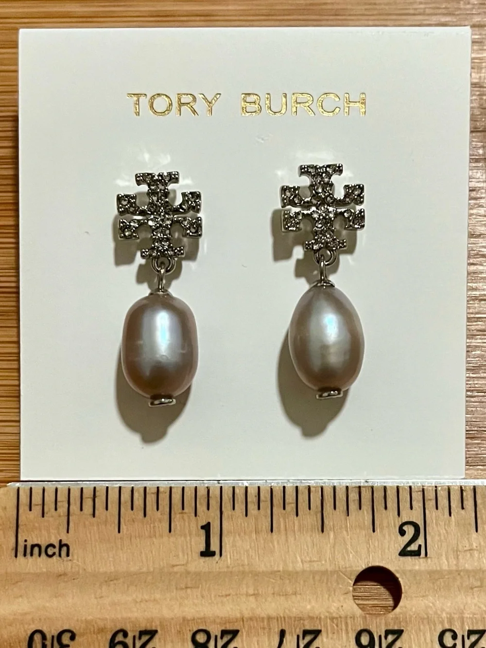 Tory Burch Kira Pavé Cultured Pearl Drop Earrings silver tone crystal moondance
